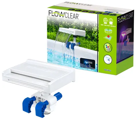 Bestway Flowclear Wasserfall / LED-Beleuchtung / 8 Farbmodi / für Pools mit Stahlrahmen / 3 AA-Batterien
