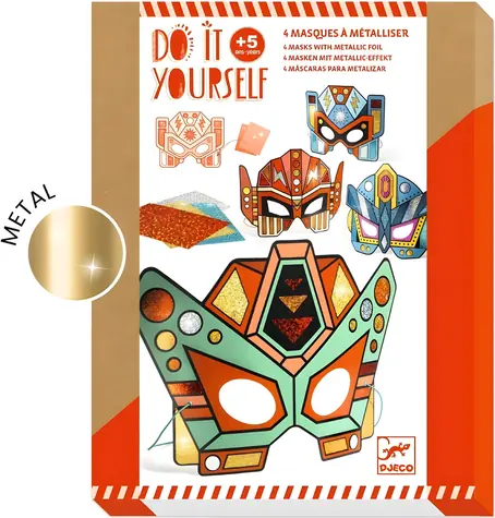 DJECO Kreativset Super-Robotermasken zum Vervollständigen / 4 Masken / Metalldetails / FSC-zertifiziertes Papier