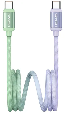 USAMS SJ756 Bicolor Serie grün-lila / Datenkabel / USB-C/USB-C / PD 60W / 1,2 m