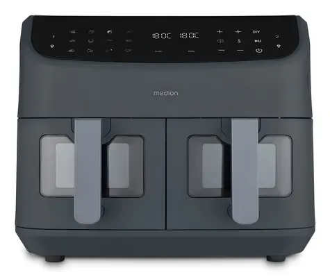Medion Life P20 MD11760 grau / Doppel-Heißluftfritteuse / 2 x 4,35 l / 2600 W / Touchscreen / 50-200 °C