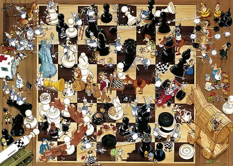 HEYE Puzzle Schwarz oder Weiß (Schach) / 1000 Teile / 68 x 48 cm