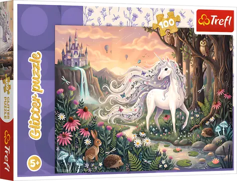 Trefl Glitzerpuzzle Regenbogen-Leuchteinhorn / 100 Teile / 41 x 27,8 cm