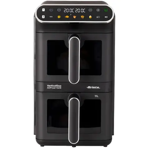 Ariete 4640 Vertikal-Duo schwarz / Doppel-Heißluftfritteuse / 2460 W / 2 × 5,5 l / 6 Programme