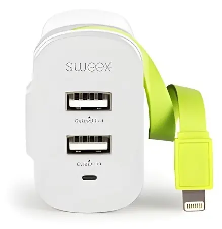 Sweex Ladegerät 2x USB + Lightning weiß-grün / Ladegerät / 2x USB / Lightning / 3 A