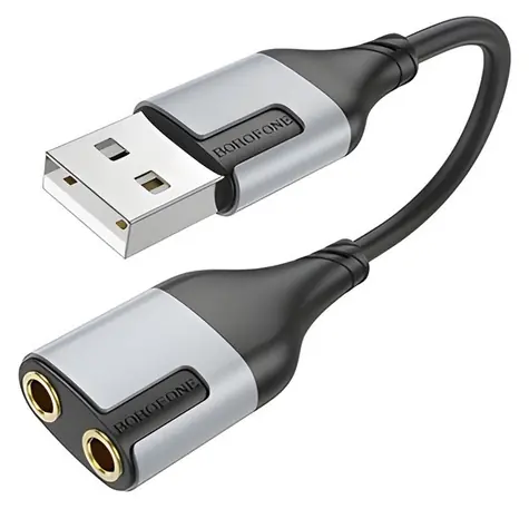 Borofone BV19 schwarz / Externe Soundkarte / USB / 2x 3,5-mm-Klinkenbuchse