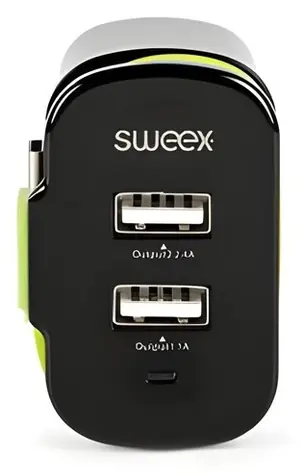Sweex Ladegerät mit 3 Ausgängen, schwarz-grün / Ladegerät / 2x USB-A / USB-C / 3 A