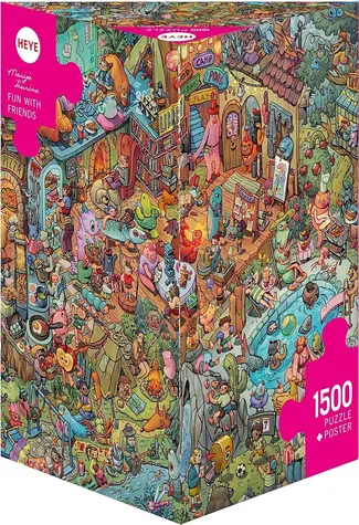HEYE Puzzle - Puzzlespaß mit Freunden / 1500 Teile / 80 x 60 cm / Dreieckige Schachtel mit Poster