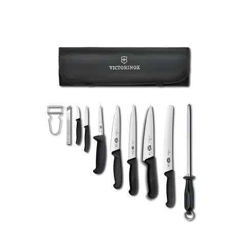 VICTORINOX Starter-Messerset mit Etui, schwarz / 10-teilig / Swiss Classic & Fibrox / Edelstahl