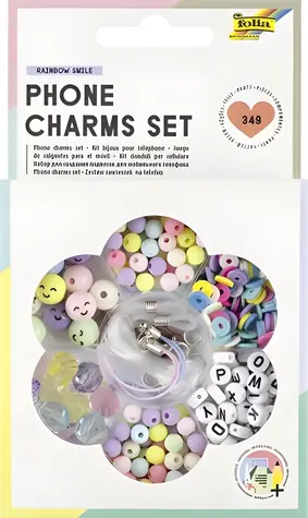 FOLIA Regenbogen- Smile Handy-Anhänger-Bastelset / Kreativset / 349 Teile / Perlen