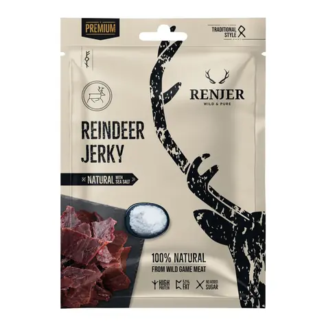Renjer Rentier-Jerky mit Meersalz / Getrocknetes Fleisch / 25 g