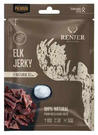 RENJER Elch-Jerky mit Meersalz / Getrocknetes Fleisch / 25 g