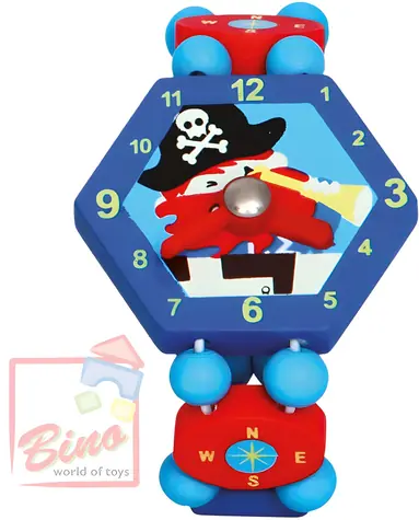 Bino Uhr Piratenblau / Holz / ab 3 Jahren