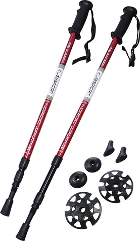 KUBIsport Trekkingstöcke, 3-teilig, rot / Trekkingstöcke / Stoßdämpfende Aufhängung / 65-135 cm / 1 Paar