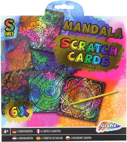 GRAFIX Rubbelbilder Regenbogen-Mandalas, 6 Stück / 19,5 x 19,5 cm / ab 4 Jahren