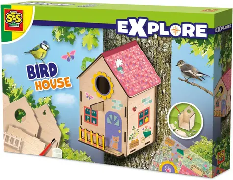 SES Creative Entdecke Vogelhaus / Kreativset / Holzbausatz / 11 Teile + Aufkleber und Kleber
