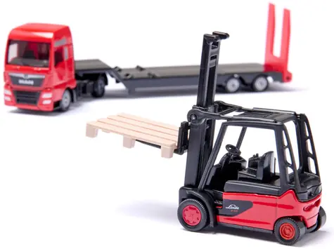 Siku MAN Traktor + Linde Gabelstapler 1763 / 1:87 / ab 3 Jahren / 3 Stück.
