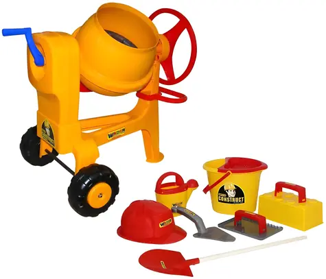 Wader Kinder-Baummixer Construct gelb / mit Helm und Maurerwerkzeugen / Kunststoff / ab 3 Jahren