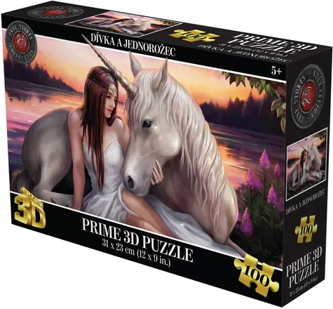 Prime 3D-Puzzle Mädchen und Einhorn / 100 Teile / 31 × 23 cm / holografischer 3D-Effekt