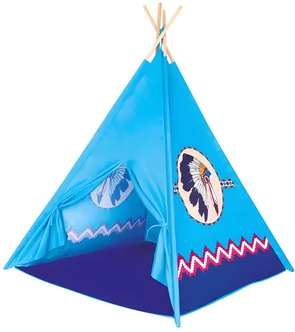 Bino Tipi-Zelt blau / Holz, Textil / 120 x 150 x 120 cm / 4 Wände / ab 3 Jahren