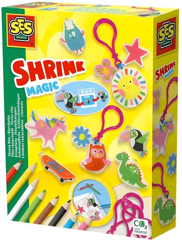 SES Creative Schlüsselanhänger-Produktion / Kreativset / 3 Schrumpffolien + 8 Buntstifte + 6 Schlüsselanhänger