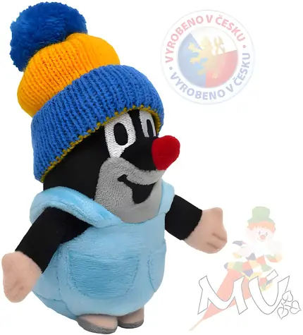 MORAVSKÁ ÚSTŘEDNA Plüschtier Maulwurf in Höschen / mit blau-gelbem Hut / 14 cm / ab 3 Jahren