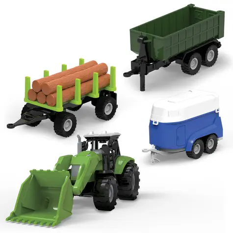 SPARKYS Landwirtschaftstraktor mit Frontlader / 2 Pritschenwagen mit Anhänger / Licht und Sound / ab 3 Jahren