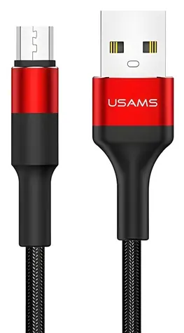 USAMS SJ224 U5 rot / Datenkabel / Micro-USB / Nylongeflecht / 1,2 m / 2 A