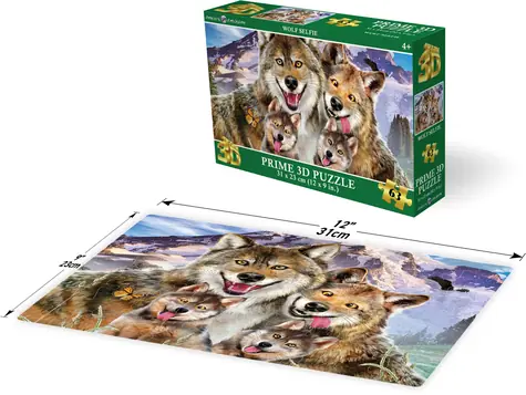 Prime 3D-Puzzle Selfie mit Wolf / 3D-Effekt / 63 Teile