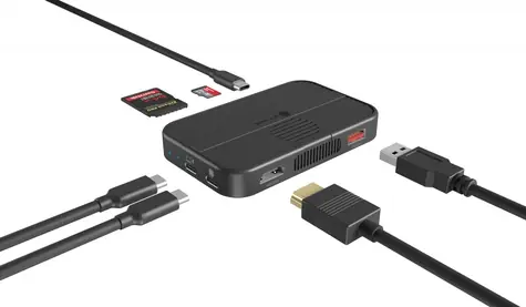 ICY BOX USB-C Hub 7-in-1 magnetisch / USB-Hub / M.2 NVMe/SATA SSD / HDMI 4K 60Hz / Kartenleser / USB-C PD 3.0