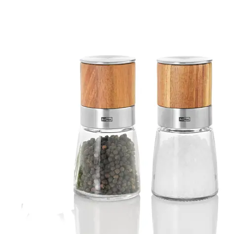 AdHoc AKASIA / Salz- und Pfeffermühle / CeraCut® / Akazie/Edelstahl/Glas / 13,5 cm