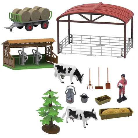 SPARKYS FARM SERVICE Traktor mit Heuanhänger / Spielset / 16-teilig / mit Licht und Sound / ab 3 Jahren