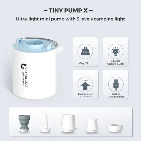 Flextail Tiny Pump X grau / Tragbare Luftpumpe / Druck 3,5 kPa / LED-Taschenlampe / USB-C