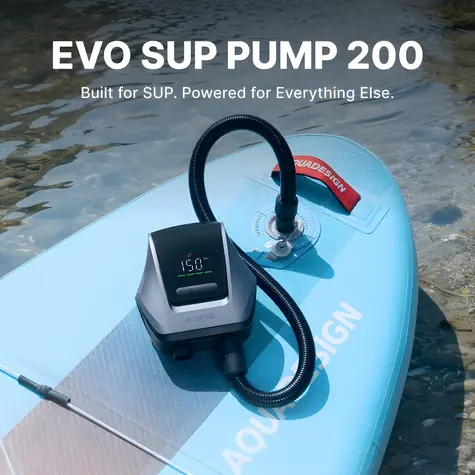 Flextail Evo SUP-Pumpe 200, dunkelgrau / Tragbare Luftpumpe / Druck 45 PSI / Fördermenge 450 l/min