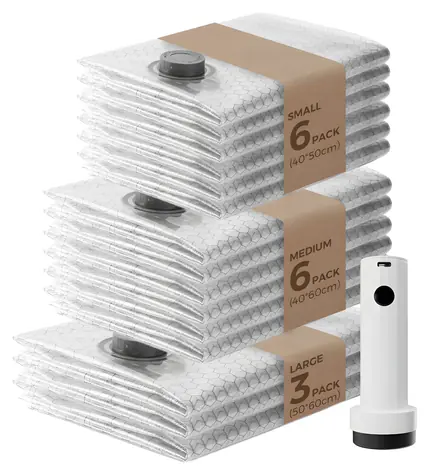 Flextail NANO BAG / Vakuumbeutel-Set / elektrische Pumpe / S 40x50 M 40x60 L 50x60 cm / 15 Stück