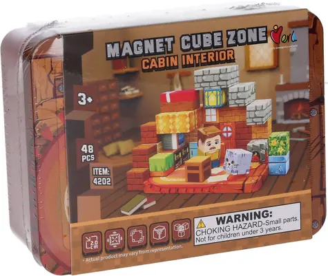 WIKY Magnet Cube Zone Bauset - Leben in einer Blockhütte / 48 Teile / Kunststoff / ab 3 Jahren