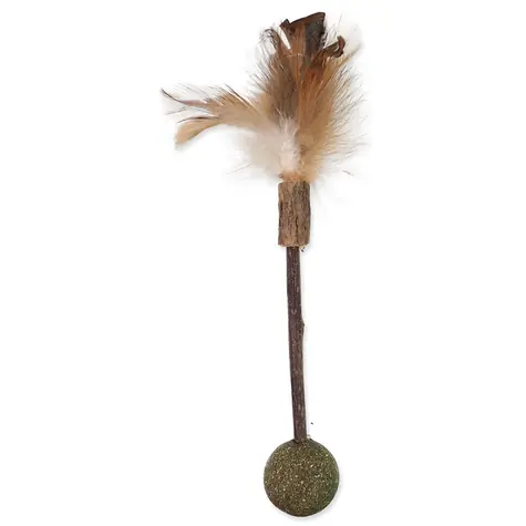 Magisches Katzenspielzeug - Natural Fun Stick mit Naturfedern und Bällen 18cm