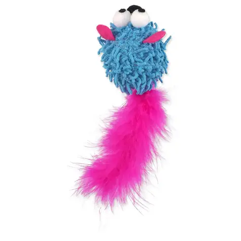 Magisches Katzenspielzeug - Rainbow Relax Maus mit Feder und Katzenminze blau 6cm