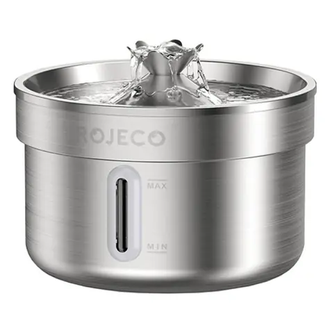Rojeco Trinkbrunnen/Trinknapf aus Edelstahl für Hunde und Katzen, 2 l / Edelstahl