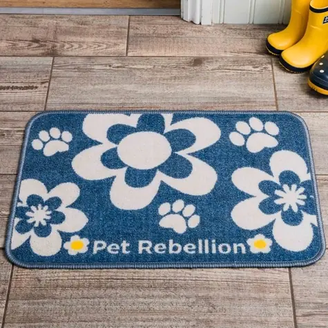 Pet Rebellion Dinner Mate Flowers Blue Bowl rug 40x60cm