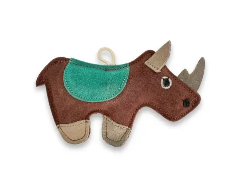 PafDog Rhinoceros Rudy aus Leder und Jute, braun, 19 cm