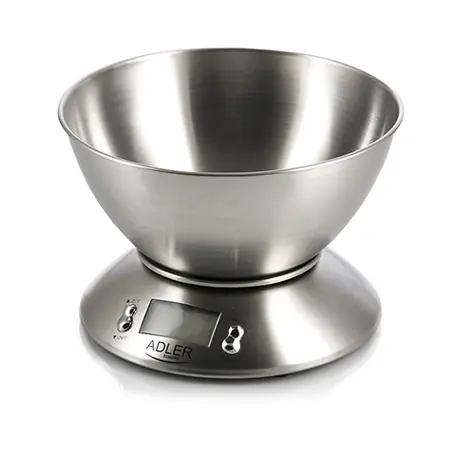 Adler AD 3134 grau / Küchenwaage mit Schüssel / 5 kg / Edelstahlschüssel / 1,8 L / 2x AAA(LR03) 