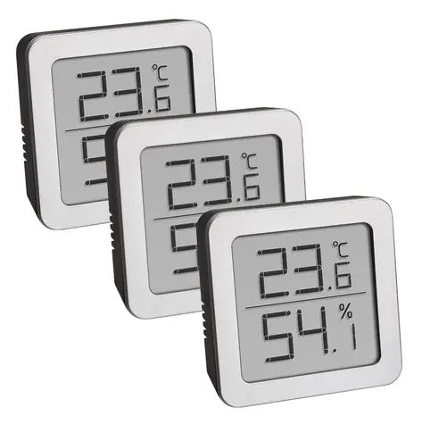 TFA 95.2019.54 - 3er-Set digitales Thermometer mit Hygrometer - Silber