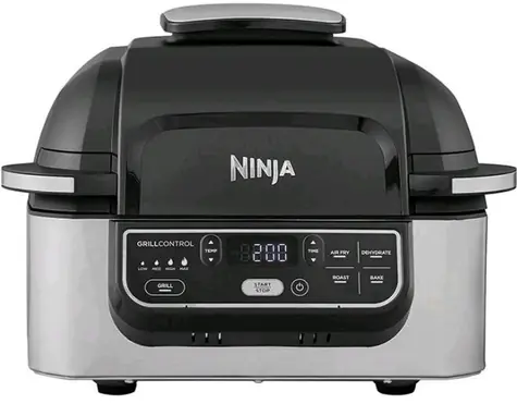 Ninja AG301EU schwarz-silber / Heißluftfritteuse + Grill / 1750W / 5,7 l / 5 Programme / 40 - 265 °C