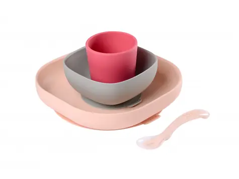 Beaba Esszimmerset Silikon 4-teilig rosa