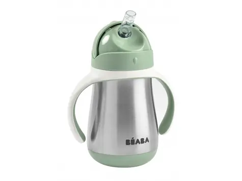 Beaba Thermoisolierbecher mit Strohhalm aus Edelstahl, 250 ml, Sage