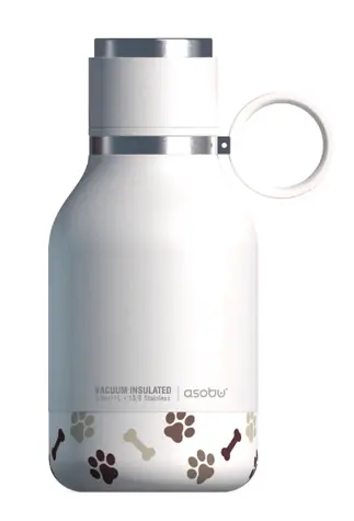Asobu Hundenapfflasche weiß 0,975 l / Flasche mit Napf für einen Hund / bis zu 24 Stunden kühl / Edelstahl