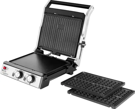 ECG KG 2033 Duo Grill & Waffle / Elektrogrill / 2000 W / 290 x 230 mm / 2 Thermostate / 3 Kochplatten 
