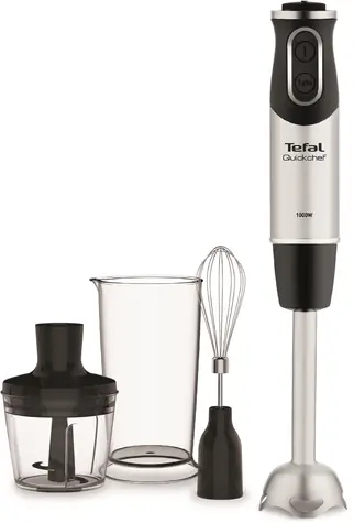 TEFAL Quickchef 3in1 HB656838 silber / Stabmixer / 1000 W / 2 Behälter (0,8 + 0,5 l) / 20 Geschwindigkeitsstufen / Schneebesen / Endgültiger Verkauf