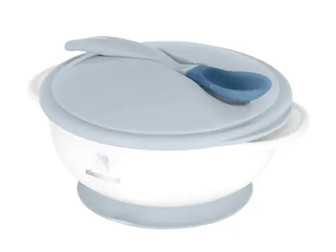 KikkaBoo Schüssel mit Saugnapf, Deckel und Löffel mit Wärmesensor Blau / Geeignet für Kinder ab 4 Monaten