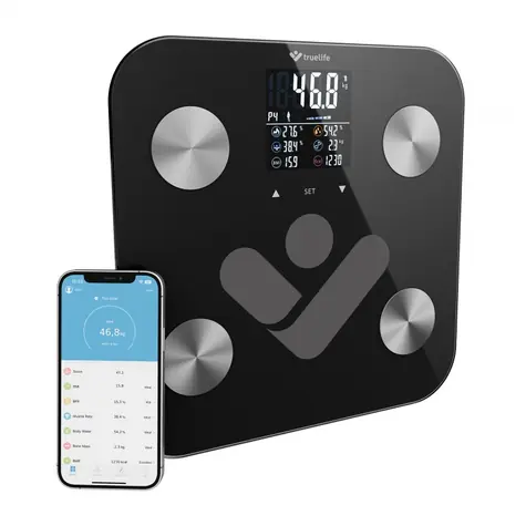 TrueLife FitShape S6 BT schwarz / Intelligente Personenwaage / bis 180 kg / LCD-Display / mobile Anwendung 